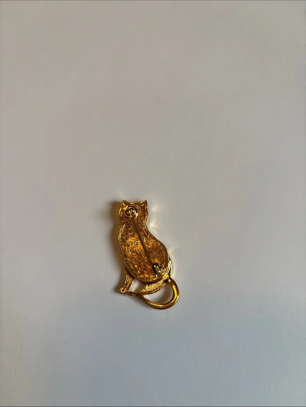 Monet Gold Tone Cat Brooch with Clear Crystals